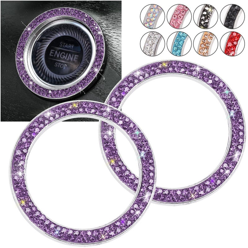 ToBeQueen Purple Car Bling Ring  Diamond Rhinestone Push Start Emblem Sticker  Interior Crystal Car Decor Bling Car Accessories(Purple) - Image 1